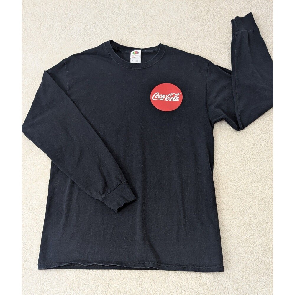 Vintage Coke Coca-Cola Medium Black Long Sleeve T Shirt 37X27 Fruit Of The Loom
